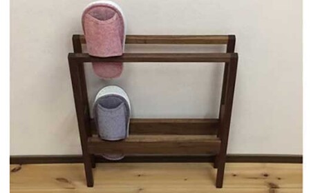 【２段スリッパラック　ウォールナット】おしゃれな玄関の演出に＜ウォールナット材　オイルフィニッシュ＞ 玄関 リビング インテリア 木製 小物 置物 MUKU屋 MUFactory