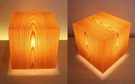 アクリキューブ行灯 銘木ツキ板(国産杉板目)LED電球付き