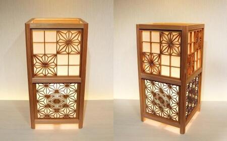 レーザー行灯「趣」 Lサイズ 八重桜と角麻組子 (和紙貼り)