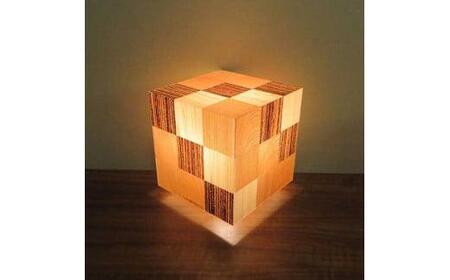 アクリキューブ行灯 銘木ツキ板 寄木市松模様 LED電球 | 福岡県大川市