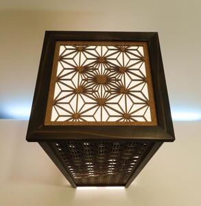 レーザー行灯「趣」Lサイズ 竜胆と八重麻の葉組子デザイン 和紙貼り 高さ65cm LED電球付き