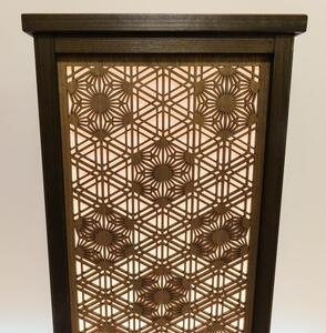 レーザー行灯「趣」Lサイズ 八重麻の葉 胡麻幹 組子デザイン 和紙貼り 高さ65cm LED電球付