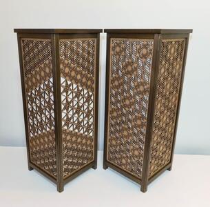 レーザー行灯「趣」Lサイズ 八重麻の葉 胡麻幹 組子デザイン 和紙貼り 高さ65cm LED電球付