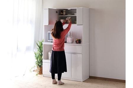 【開梱設置】食器棚 レンジ台 幅116.3cm ナポリ　鏡面ホワイト キッチンボード 幅120 家具