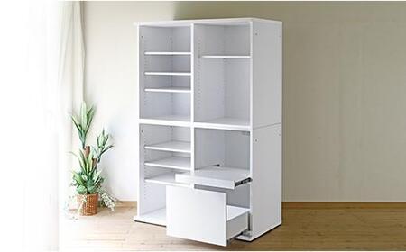 【開梱設置】引き戸キッチンボード 食器棚 ポエム 幅113.5 2枚扉（ミスト・クリア・スモークガラス） ホワイト レンジ台 家具