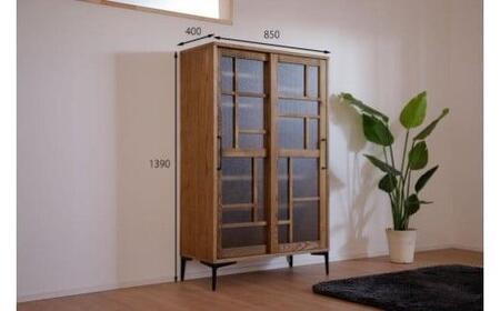 【amico/アミコ 85キャビネット】★レトロなガラス扉がノスタルジックな雰囲気を感じるおしゃれなデザインのキャビネット強くて頑丈なアッシュ材の木目と質感を活かしたオイル塗装仕上げ