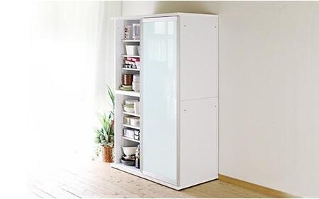 【開梱設置】引き戸キッチンボード 食器棚 ポエム 幅113.5 2枚扉（プレミアムホワイトガラス） ホワイト レンジ台 家具