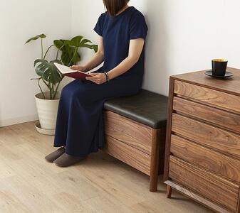 大川家具 シム 100cm ベンチチェスト 収納 レザー 生地 天然木ウォールナット 野中木工所