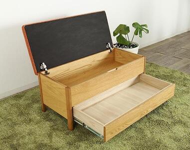 大川家具 シム 100cm ベンチチェスト 収納 ファブリック 生地 天然木オーク 野中木工所