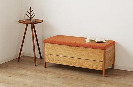 大川家具 シム 100cm ベンチチェスト 収納 ファブリック 生地 天然木ウォールナット 野中木工所