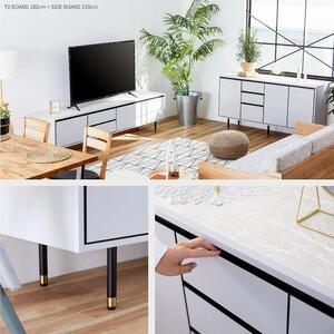 キャビネット 150cmサイドボード マクヴィ＜ネイビー×マーブルブラック＞【モーブル／大川家具】