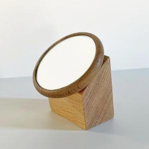 【Face Mirror　チーク材+オーク材】ハンドミラー（手鏡）スタンドミラー（卓上）ウォールミラーとしても＜フェイスミラー＞ プレゼント 父の日 母の日 入学 卒業 就職 MUFactory