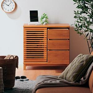 【Athers／アザース 幅80cmサイドボード ブラウン】★落ち着いた雰囲気のルーバーデザイン