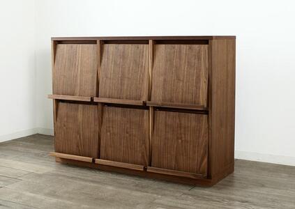 大川家具 ソプラ 113cm マガジンラック 本棚 3列2段 天然木ウォールナット 野中木工所