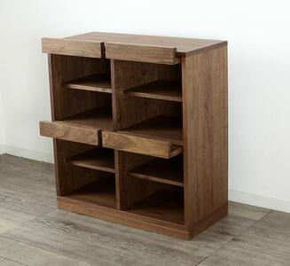 大川家具 ソプラ 76cm マガジンラック 本棚 2列2段 天然木ウォールナット 野中木工所