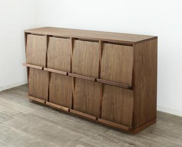 大川家具 ソプラ 150cm マガジンラック 本棚 4列2段 天然木ウォールナット 野中木工所