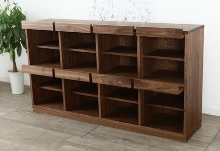 大川家具 ソプラ 150cm マガジンラック 本棚 4列2段 天然木ウォールナット 野中木工所