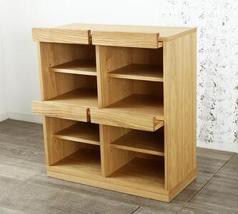 大川家具 ソプラ 76cm マガジンラック 本棚 2列2段 天然木ブラックアッシュ(タモ) 野中木工所