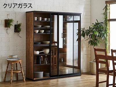 【開梱設置】引き戸 食器棚 ダイニングボード ポエム 幅153.5 （ミスト・クリア・スモークガラス）レディオーク キッチン収納 大川家具