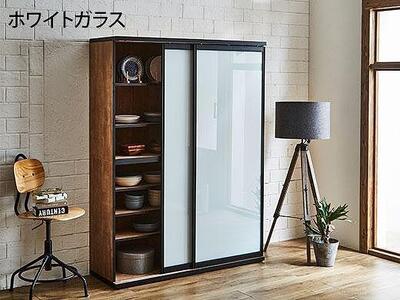 【開梱設置】引き戸 食器棚 ダイニングボード ポエム 幅133.5 （ホワイトガラス／レディオーク）キッチン収納 大川家具 家具