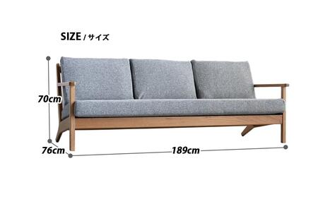 コペンハーゲン01 3Pソファ ウォールナット／バトン ライトグレー 幅189 奥行76 高さ70