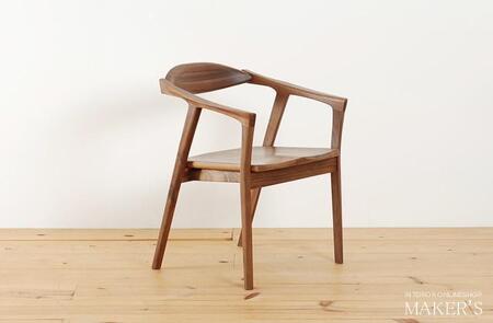 ダイニングチェア ウォールナット無垢 【辻製作所】アームチェア ウォールナット無垢材のダイニングチェア タイド板座 肘付 アーム