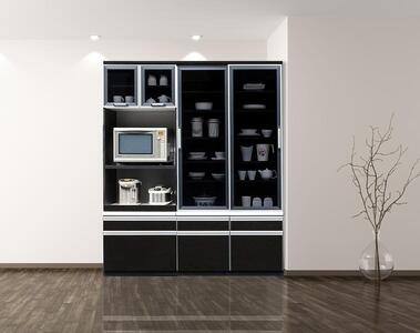 【開梱設置】 響 食器棚 幅120cm 食器棚 引き戸 完成品 ブラック 食器 収納 大川家具 ダイニングボード