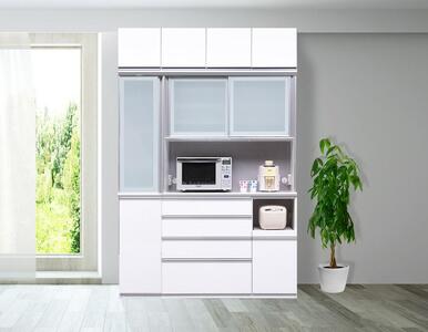 （ホワイト柾目）【開梱設置】 レガシー キッチンボード 幅150cm 上置付 耐震 食器棚 モイス オープンボード 引き戸 完成品 ダイニングボード キッチン収納 大川家具