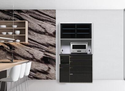 （ブラック木目）【開梱設置】 オッド キッチンボード 幅110cm 耐震 引き戸 食器棚 オープンボード 完成品 カップボード ダイニングボード 110幅 大川家具