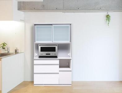 （ホワイト柾目）【開梱設置】 クロノス キッチンボード 幅120cm キッチンボード 引き戸 食器棚 オープンボード 完成品 カップボード ダイニングボード 120幅 大川家具