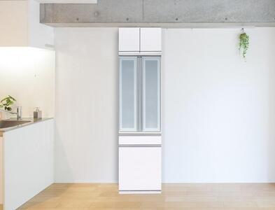 (ホワイト柾目)【開梱設置】 クロノス 食器棚 上置き付 幅60cm ダイニングボード 完成品 キッチン収納 スリム 大川家具 キッチンボード