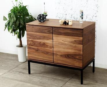 大川家具 ブローディ 80cm リビングボード アイアン脚 天然木ウォールナット アイアン脚