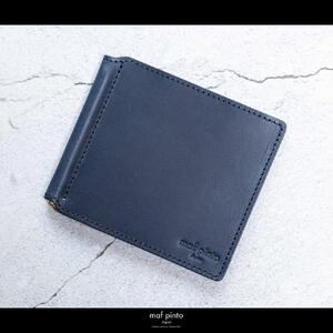 maf pinto (マフ ピント) マネークリップ 二つ折り財布 ネイビー 薄い カード収納 レザー 本革 日本製
