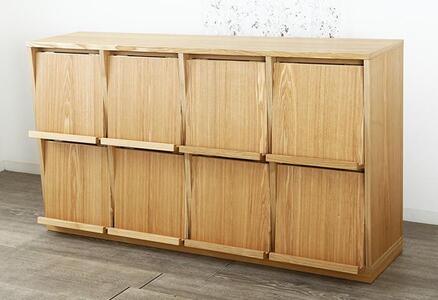 大川家具 ソプラ 150cm マガジンラック 本棚 4列2段 天然木ブラックアッシュ(タモ) 野中木工所