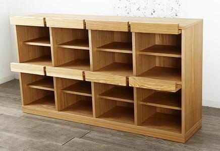 大川家具 ソプラ 150cm マガジンラック 本棚 4列2段 天然木ブラックアッシュ(タモ) 野中木工所