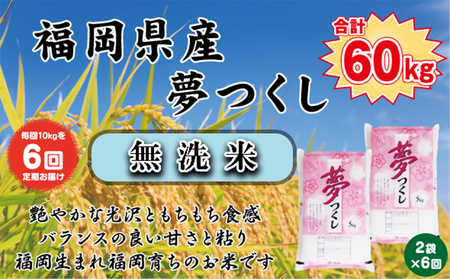 BZ-017_【令和7年産新米先行予約】【定期便６か月】【無洗米】食味鑑定士厳選　 福岡県産夢つくし10kg（5kg×2）6ヶ月連続で！ 計60kg 25,900円