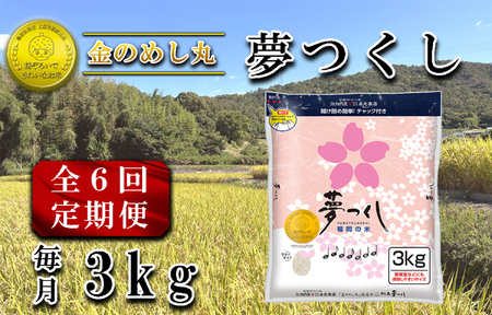 CE-100_【定期便６回】令和７年米　金のめし丸夢つくし３Kg（1袋）×６回