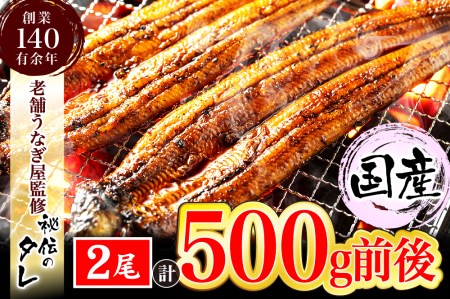 AU-065【当店オリジナル味付け】九州産・鰻の蒲焼2尾（計500g前後）