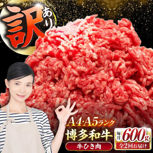 【全2回定期便】【訳あり】 博多和牛 100％ ミンチ (挽肉) 600g（300g×2個） 《豊前市》【株式会社木村食品】 ひき肉 牛肉 ハンバーグ [VDZ092]