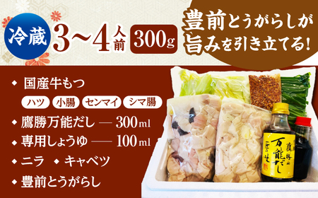【くぼて鷹勝　卜仙の郷】鷹勝 和風もつ鍋セット（３?４人前）300g 【株式会社鷹勝カレント】　《豊前》　熊本産 博多 国産 牛もつ鍋 モツ ホルモン 九州 グルメ[VAK015]