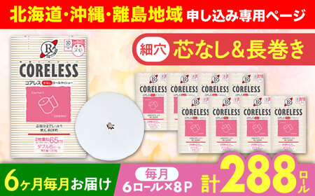 【北海道・沖縄・離島用】【全6回定期便】【細穴タイプ】トイレットペーパー ダブル 長巻き 65m 6ロール×8パック エコ  コアレス 《豊前市》【大分製紙】 [VAA121]