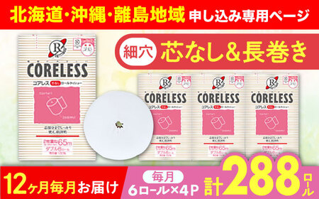 【北海道・沖縄・離島用】【全12回定期便】【細穴タイプ】　トイレットペーパー ダブル 24ロール 長巻き 65m (6ロール×4パック) 宅配 コアレス 《豊前市》【大分製紙】 [VAA142]