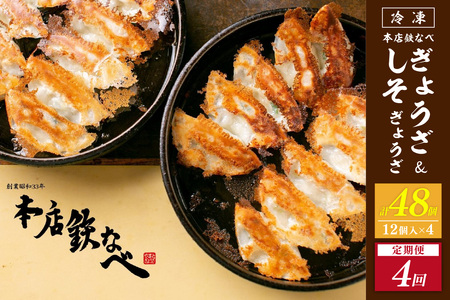 【3回定期便】本店鉄なべ冷凍ぎょうざと冷凍しそぎょうざ48個入り交互にお届け【040-0012】