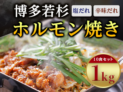 なんと1kg 博多若杉ホルモン焼き 10食セット 塩だれ 辛味だれ 福岡県中間市 ふるさと納税サイト ふるなび