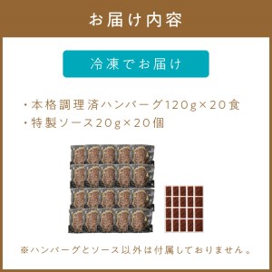 レンジ対応　本格調理済ハンバーグ20食　特製ソース付【001-0031】惣菜 湯せん 冷凍 セット 送料無料