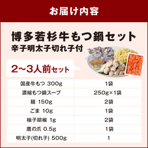 博多若杉牛もつ鍋2～3人前セット辛子明太子切れ子500g付【024-0019】