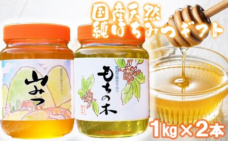 はちみつ 化粧箱入り 国産 天然 純はちみつ 1kg×2本セット もちのき＆やまみつ ギフト 《包装対応、手提げ袋付》