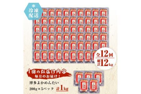 <定期便・全12回(連続)><訳あり・キズ>福岡直送 辛子明太子(総量12kg・1kg×12回)めんたいこ 切子 切れ子 海鮮 無着色 冷凍 小分け お土産<離島配送不可>【ksg1198】【富八商店】