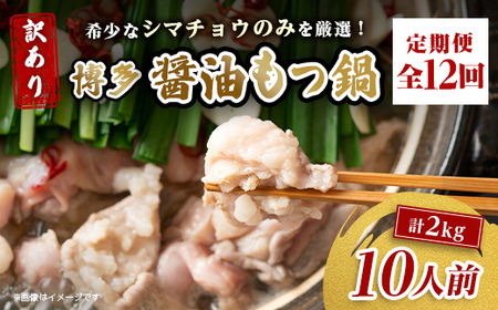 【毎月定期便】訳あり!博多醤油もつ鍋　10人前(2人前×5セット)全12回_肉 もつ鍋 牛肉 鍋 鍋セット  惣菜・加工品 肉 鍋 なべ ナベ  定期便 定期便  _【配送不可地域：離島】【4054479】