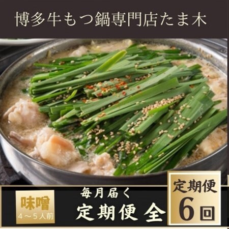 【毎月定期便】【博多牛もつ鍋専門店たま木】牛もつ鍋セット みそ味(4～5人前)牛もつ肉800g全6回_肉 もつ鍋 牛肉 鍋 鍋セット  惣菜・加工品 肉 鍋 なべ ナベ  定期便 定期便  _【配送不可地域：離島】【4057704】